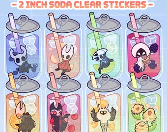 MINI Hollow Knight Silksong Soda: The Knight, Hornet, Grimm, Lace, Flea | 2'' Clear Stickers