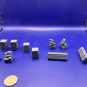 Industrial Pipes and Cargo Pallets x10 Pack - HO scale (1:87 Scale)