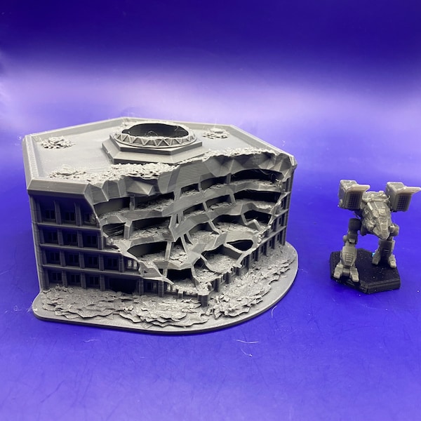 Pre-primed Destroyed Hexagonal Military Headquarters - Adeptus Titanicus | Warhammer Epic | Legion Imperialis Compatible (6 | 8mm scale)