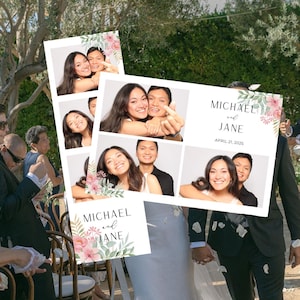 Roze bloemen Photo Booth Strip-sjabloon, bruiloft Photo Booth-overlay, blozen bloemen, bewerkbare canvas-sjabloon, 2 x 6 4 x 6, Instant Download