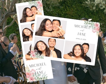 Pink Floral Photo Booth Strip Template, Wedding Photo Booth Overlay, Blush Flowers, Editable Canva Template, 2x6 4x6, Instant Download