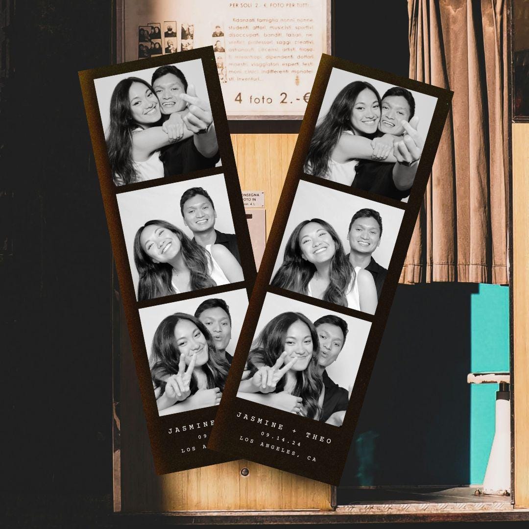 Vintage Film Photo Booth Strip Template: Retro Wedding Overlay (Canva Editable, Instant Download)