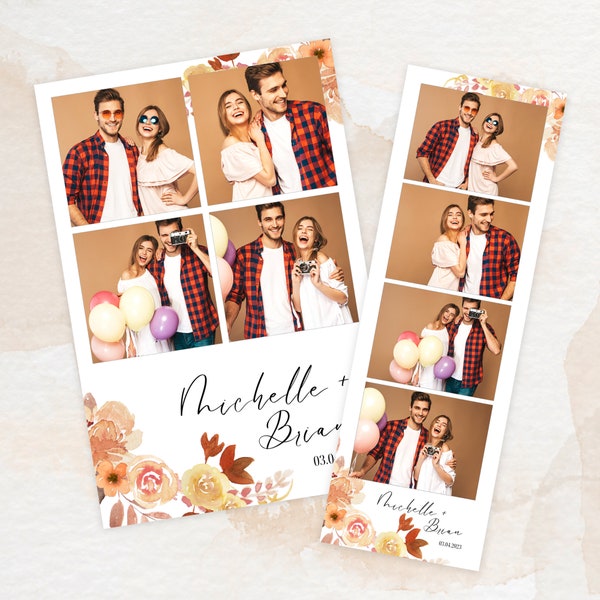 Photo Booth Strip Template, Wedding Photo Booth Overlay, Photo Booth Frame, Fall, Boho, Autumn, Instant Download, Canva, Editable, 2x6, 4x6