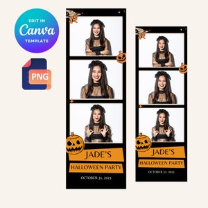 Minimale Halloween Photo Booth Strip sjabloon, 2x6, Halloween Party, Trick or Treat, Pompoen, PNG-bestand, Canva sjabloon, bewerkbaar, 3 shots
