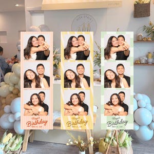 Pastelfeest Photo Booth-strooksjabloon, leuke en minimalistische overlay, bewerkbaar in canvas, direct downloaden, 2 x 6, 3 foto's, verjaardag, verloving