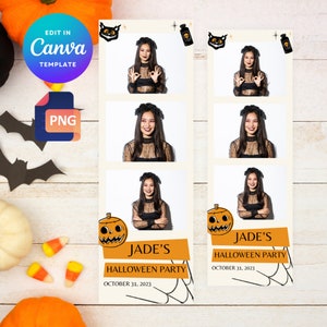 Minimale Halloween Photo Booth Strip sjabloon, 2x6, Halloween Party, Trick or Treat, Pompoen, PNG-bestand, Canva sjabloon, bewerkbaar, 3 shots