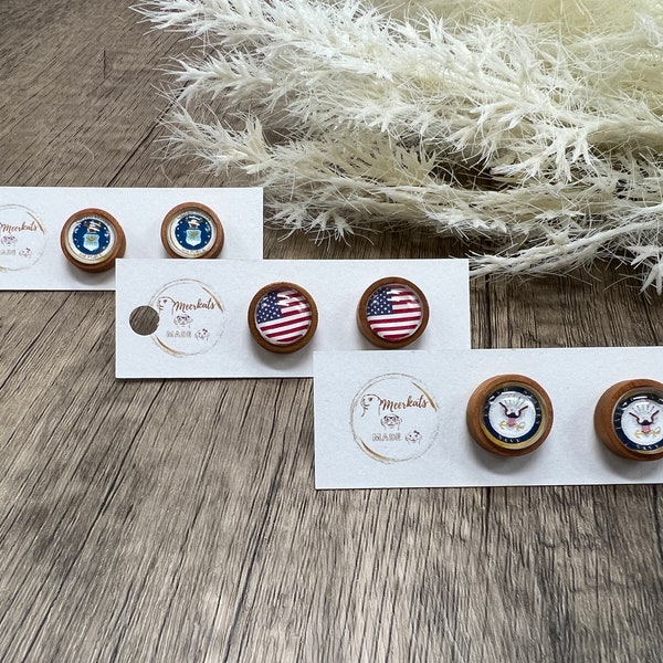 Military Pride Glass & Wood Stud Earrings