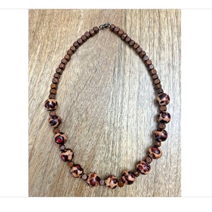 Boho Necklace Chunky Large Brown Wooden Bead Necklace 18&quot; Boho Wooden Beaded