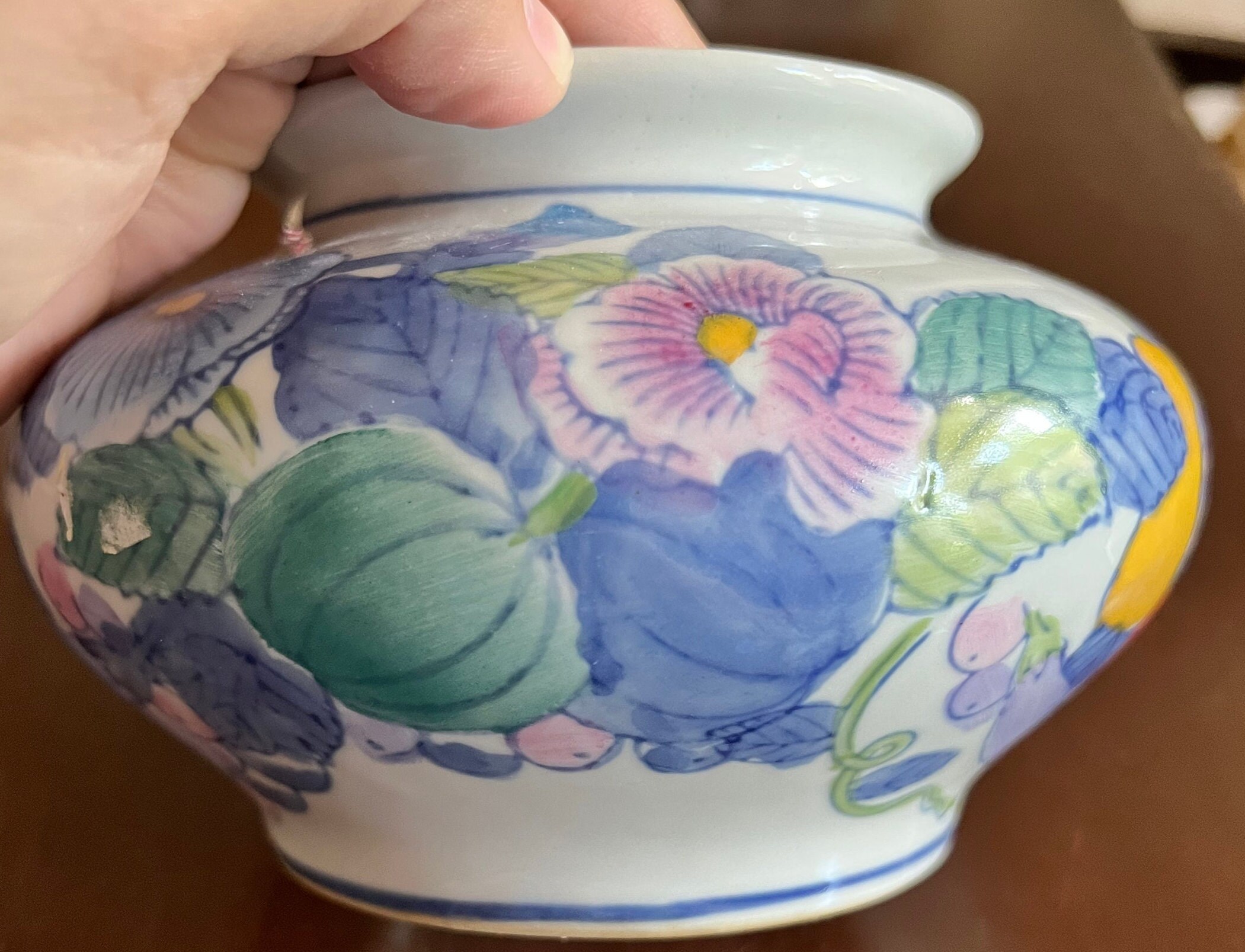 Vintage Hand Painted Floral Vase Multi-colored 7" X 5" Porcelain China ...
