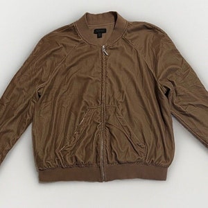 Saks Fifth Avenue Bomber Chaqueta Marrón Tamaño Mediano Cremallera Super Suave