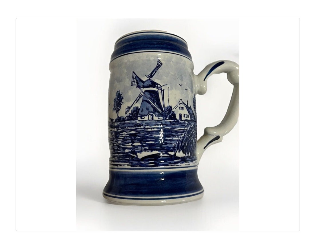 Beer Stein Vintage Delft Blauw Mug Holland Windmill Hand-painted ...