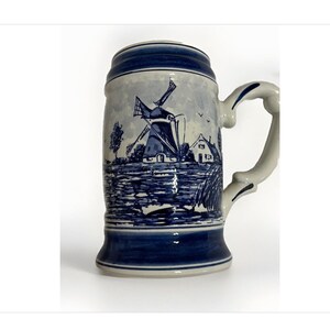 Beer Stein Vintage Delft Blauw Mug Holland Windmill Hand-painted Original Tag