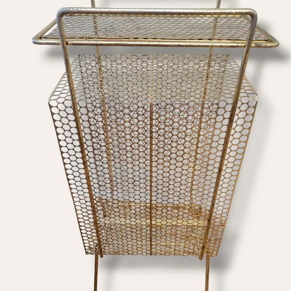 Mid-century small brass telephone table or magazine rack