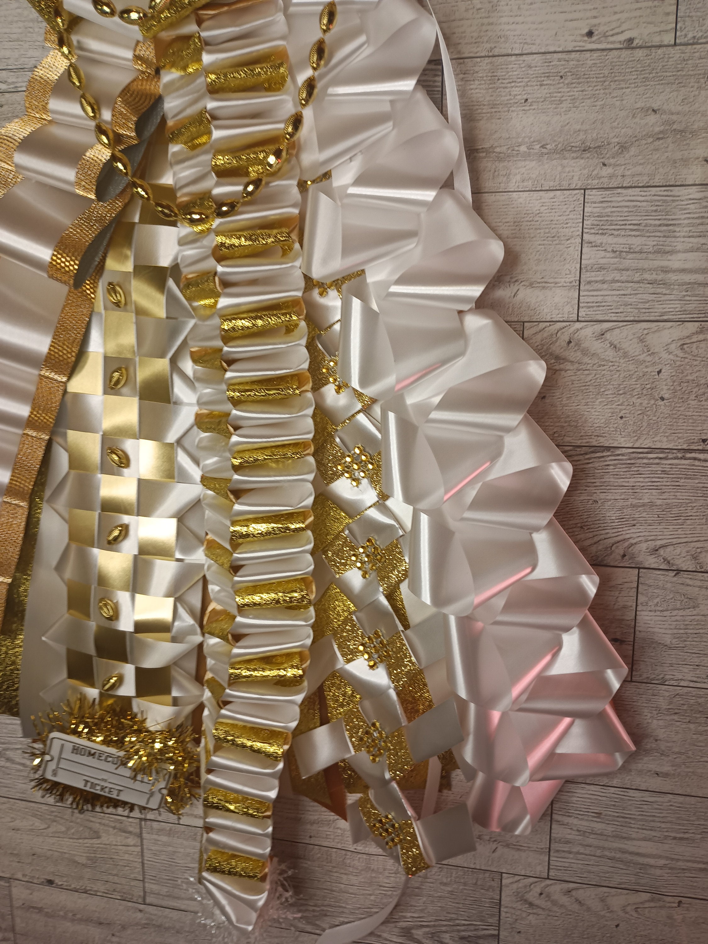 Pre-made Gold and White Homecoming Mum, Senior Garter, Ribbon Pin - Etsy, image size:2250x3000