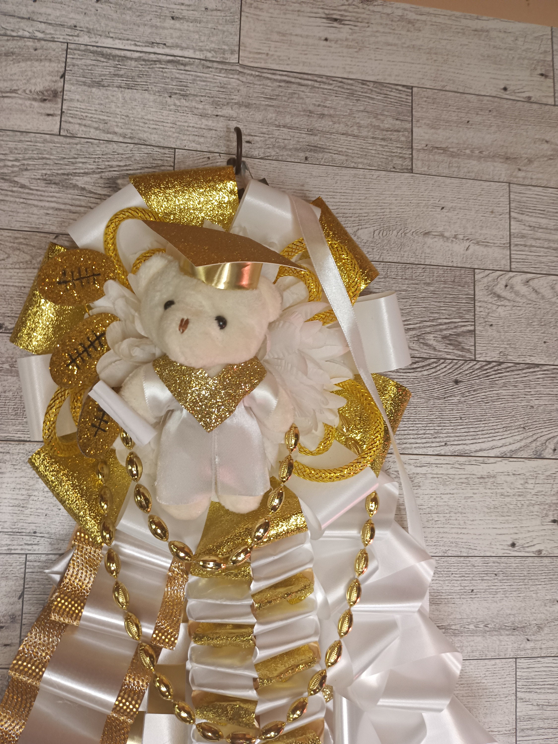 Pre-made Gold and White Homecoming Mum, Senior Garter, Ribbon Pin - Etsy, image size:2250x3000