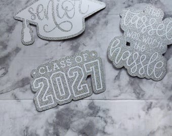 Senior bundle for homecoming mums, glittered silver and white or gold and white custom cutouts