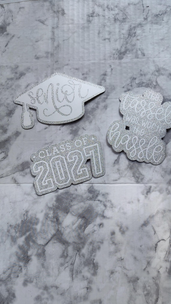 Senior bundle for homecoming mums, glittered silver and white or gold and white custom cutouts