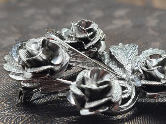 Vintage Rose CORO Stunning Silver-Tone Bouquet Br… - image 4