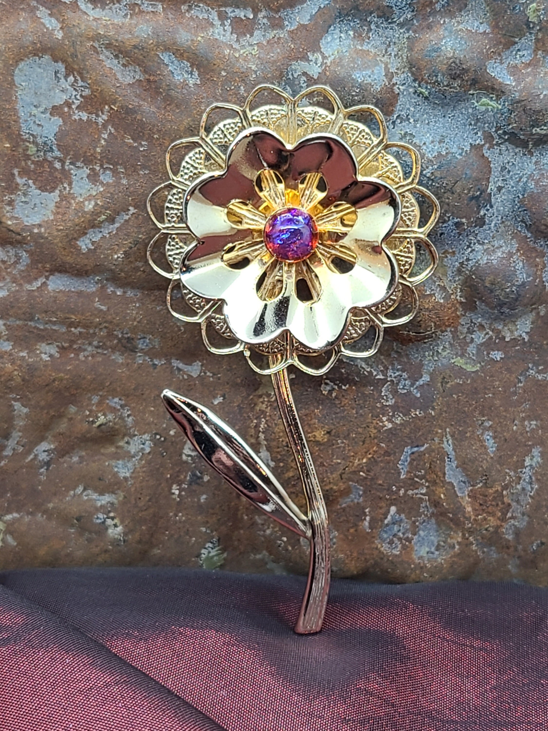 Vintage W Germany Floral Flower Porcelain Rhinestone