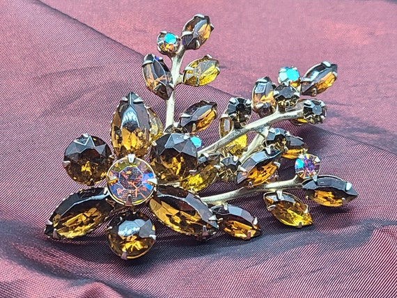 Vintage BEAU JEWELS Unsigned Amber Topaz Rhinesto… - image 3