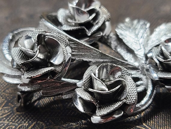 Vintage Rose CORO Stunning Silver-Tone Bouquet Br… - image 3