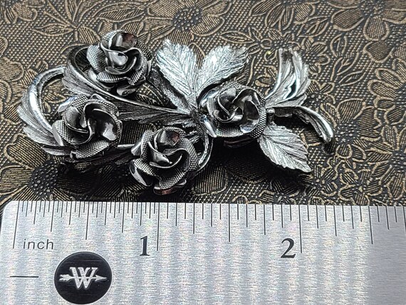 Vintage Rose CORO Stunning Silver-Tone Bouquet Br… - image 2