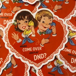 Wil je langskomen en DnD spelen? Sticker jaren 50 stijl