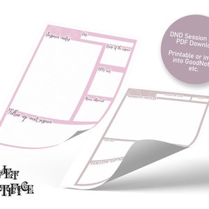 DND Session Notes - PDF Digital Download