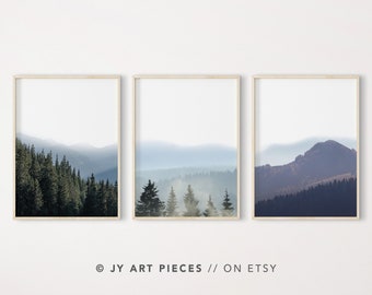 Misty Forest Prints Set of 3: Minimalist Landscape Wall Art (Digital Download)