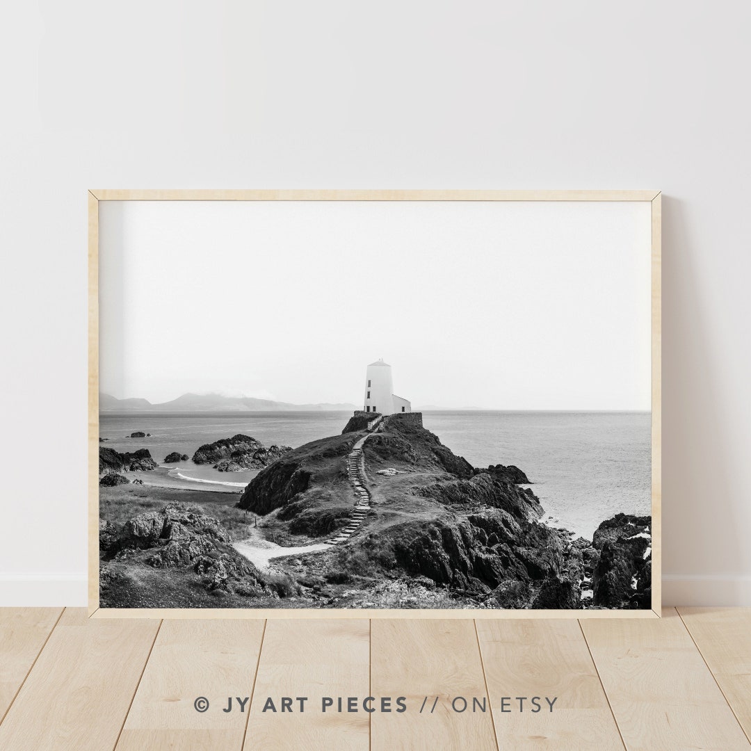 Black and White Coastal Print,b W Coastal Wall Art,llanddwyn Island