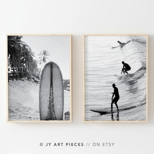 Black and White Surfboard Print Set: Coastal Beach Decor (Instant Download)