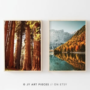Autumn Forest & Mountain Lake Prints: Nature Wall Art Set (Digital Download)