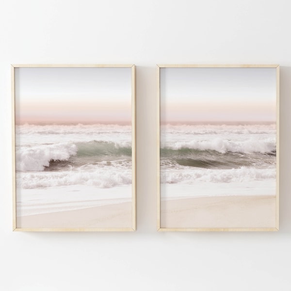 Coastal Sunset Print Set, Boho Ocean Waves Art (Digital Download)