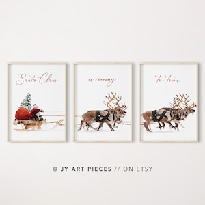 Santa Sleigh & Reindeer Prints, Enchanting Christmas Wall Art, Winter Wonderland Decor, Instant Download