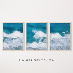 Waves Prints,Waves Wall Art,Ocean Wall Art,Ocean Print Aerial,Nature Wall Art,Ocean Printable,Blue Waves Printable,Set of 3 Instant Download