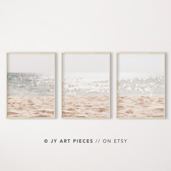 ビーチプリント 3 枚セット: 太陽が輝く海岸のウォールアート (即時ダウンロード)