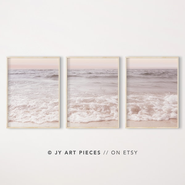 Sunset Beach Prints: Coastal Waves Wall Art, Set of 3 (Digital Download)
