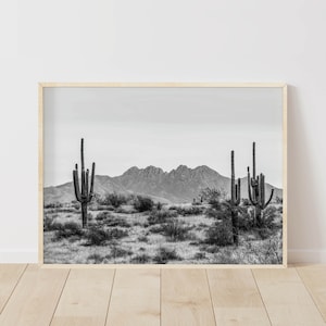 Black and White Cactus Prints, Desert Wall Art, Four Peaks Arizona Photography, Minimalist Nature Decor, Instant Download