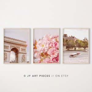 Paris Wall Art Set: Champs-Elysees, River Cruise, Pink Blossoms (Digital Download)