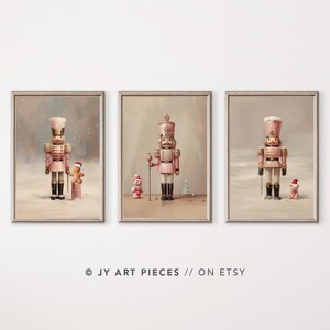 Nutcracker Oil Painting Set of 3, Christmas Wall Art, Holiday Decor, Festive Winter Prints, Instant Download