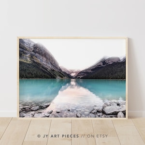 Lake Louise Canada Print, Rocky Mountain Landscape Wall Art, Banff National Park Lake Art, Mountain Lake Printable, Instant Download