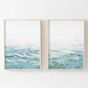 Láminas de océano azul, láminas de mar brillante, arte mural oceánico, láminas de olas, póster oceánico, arte mural de verano, juego de 2, descarga instantánea