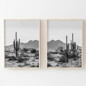 Wüste Prints, schwarz weiß, Kaktus Prints, Vier Zinnen der Mazatzal Mountains, Arizona Wandkunst, 2er Set, Instant Download
