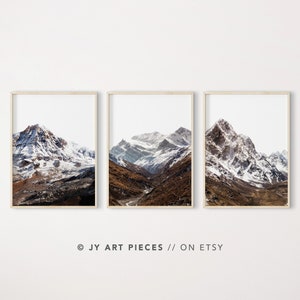 Himalayas Mountain Wall Art Set of 3, Snowy Peaks Prints, Nepal Landscape Printable, Mountain Photography, Instant Download