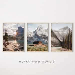 Moraine Lake Prints, Banff National Park Wall Art, Canada Mountain Landscape, Rustic Barn Set of 3, Instant Download