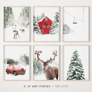 Christmas Reindeer Print Set: Winter Snowy Forest Wall Art (Digital Download)