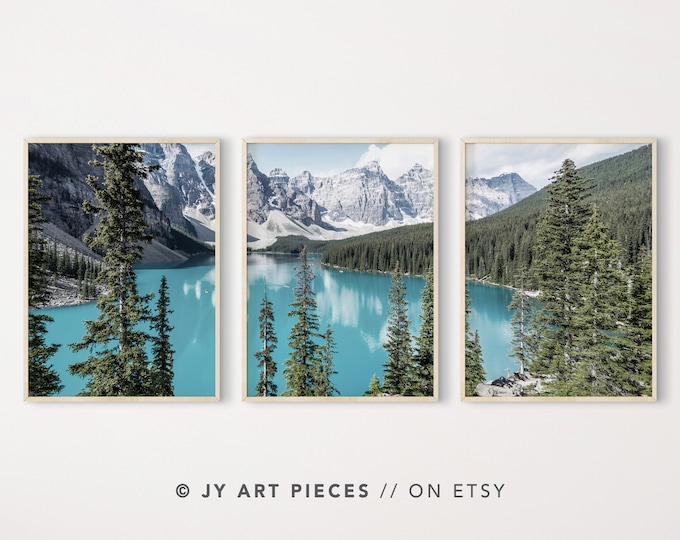 Moraine Lake Wall Art, Mountain Set of 3 Prints, Canada Landscape ...