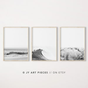 Black and White Waves Prints, Ocean Prints, Waves Wall Art, Coastal Prints, Aerial Ocean Wall Art, Black White Beach Print, Instant Download
