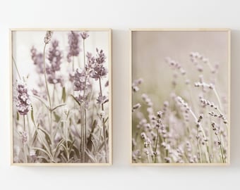 Láminas florales de lavanda: Juego de 2 piezas de arte mural botánico (descarga digital)