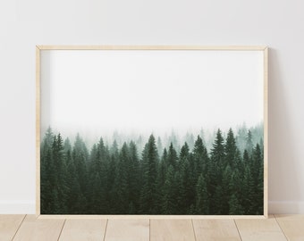 Set di stampe Foresta nebbiosa: Paesaggio verde minimalista (download digitale)